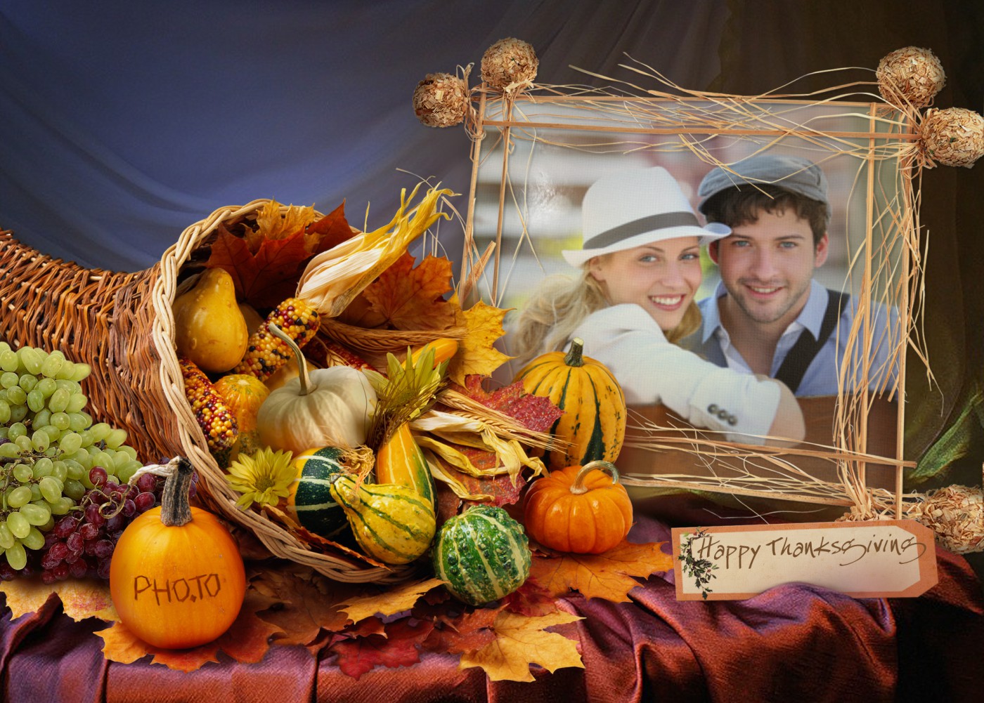 thanksgiving greeting card with holiday table decorations for